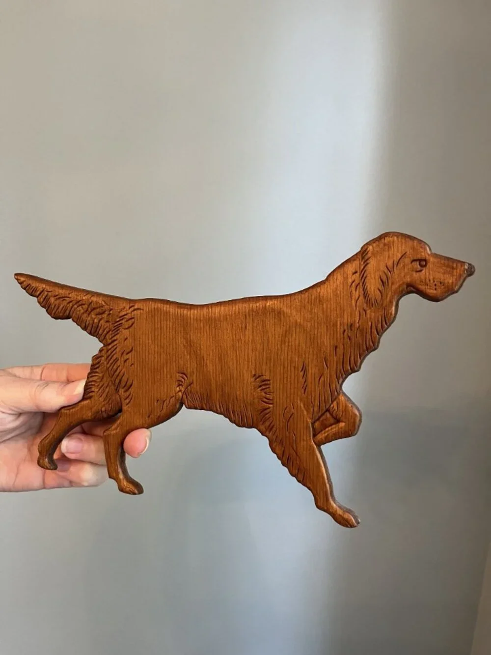 Vintage Hand-Carved Wooden Irish Setter Dog Wall Hanging 10.5